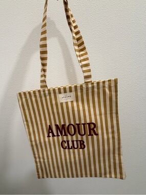 Sezane Amour Club Striped Tote Bag in Tan & Burgundy - NEW